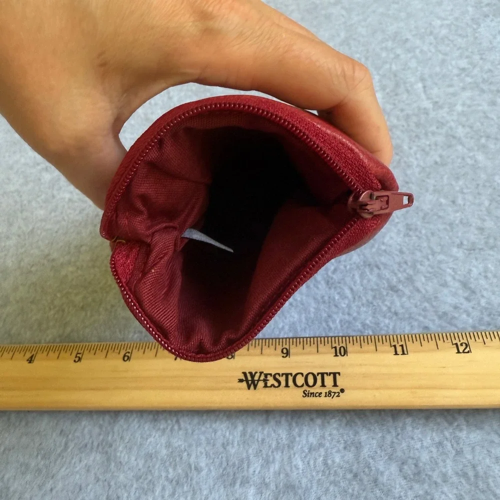 St. Thomas Red Cowhide Leather Travel Pouch‎ Storage Organizer 2 Pocket Zip Side